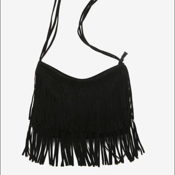 BREA BOHO CHIC BLACK FRINGE CROSSBODY BAG - Picture 3 of 14